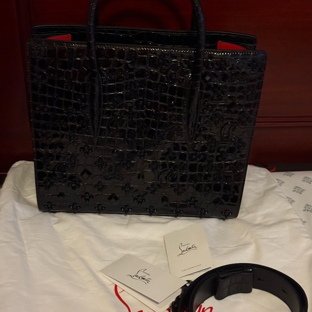 Christian Louboutin Black Crocodile Embossed Paloma
